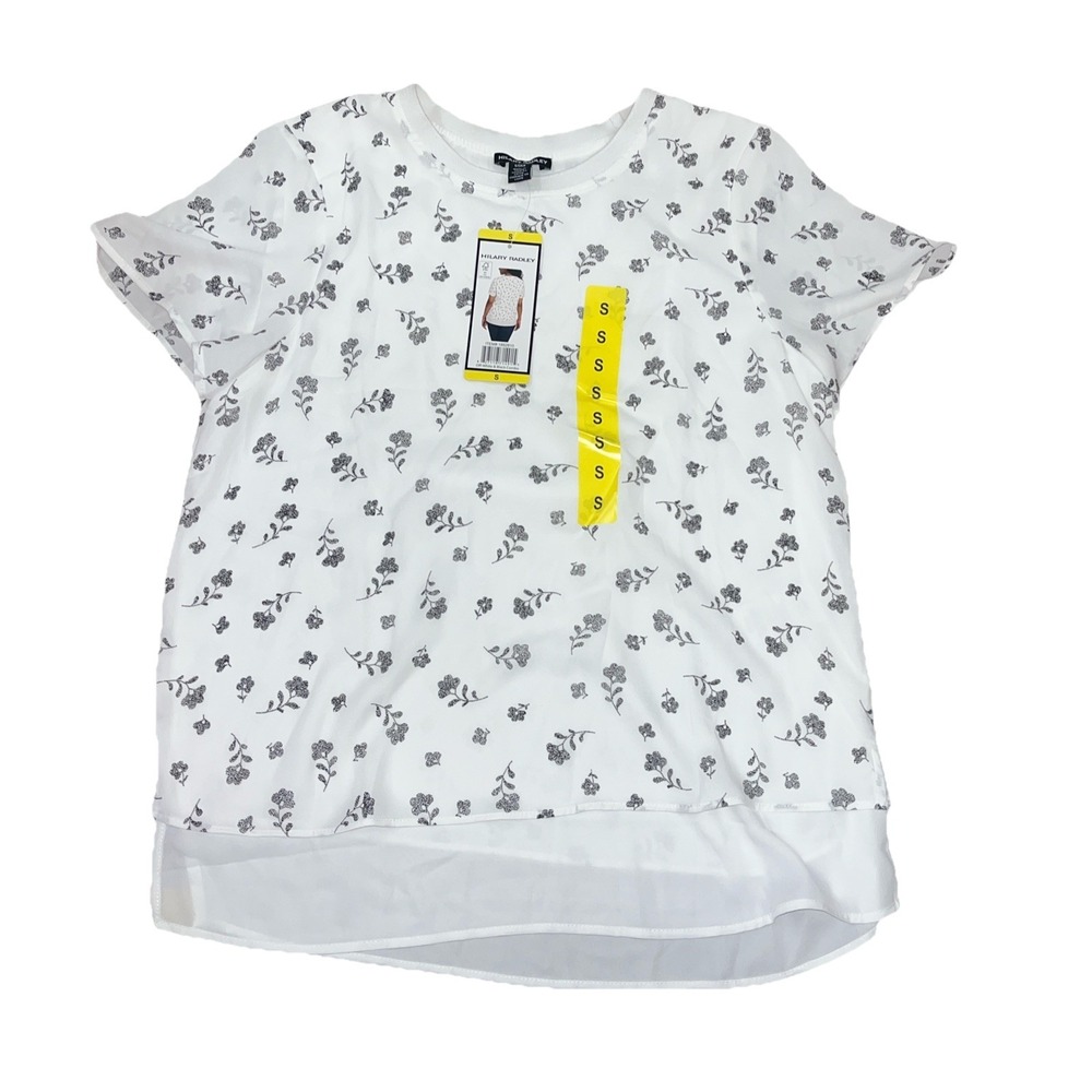 Hilary Radley Ladies' Short Sleeve Blouse | White & Black Combo | Small